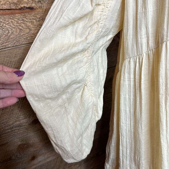 &Merci Tiered Dress Pale Yellow Buttercream V-Neck Pullover Cotton Size Large - Picture 2 of 6